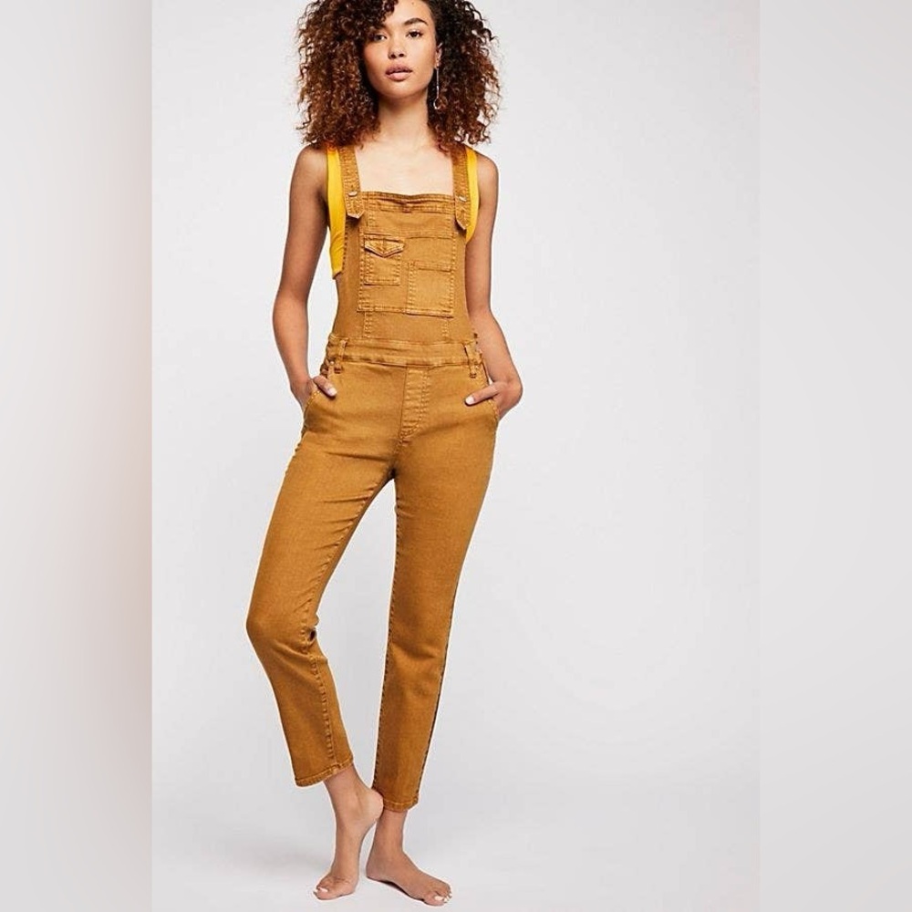 Free People Washed Denim corduroy Overalls In Amber Size 30 - Picture 2 of 10